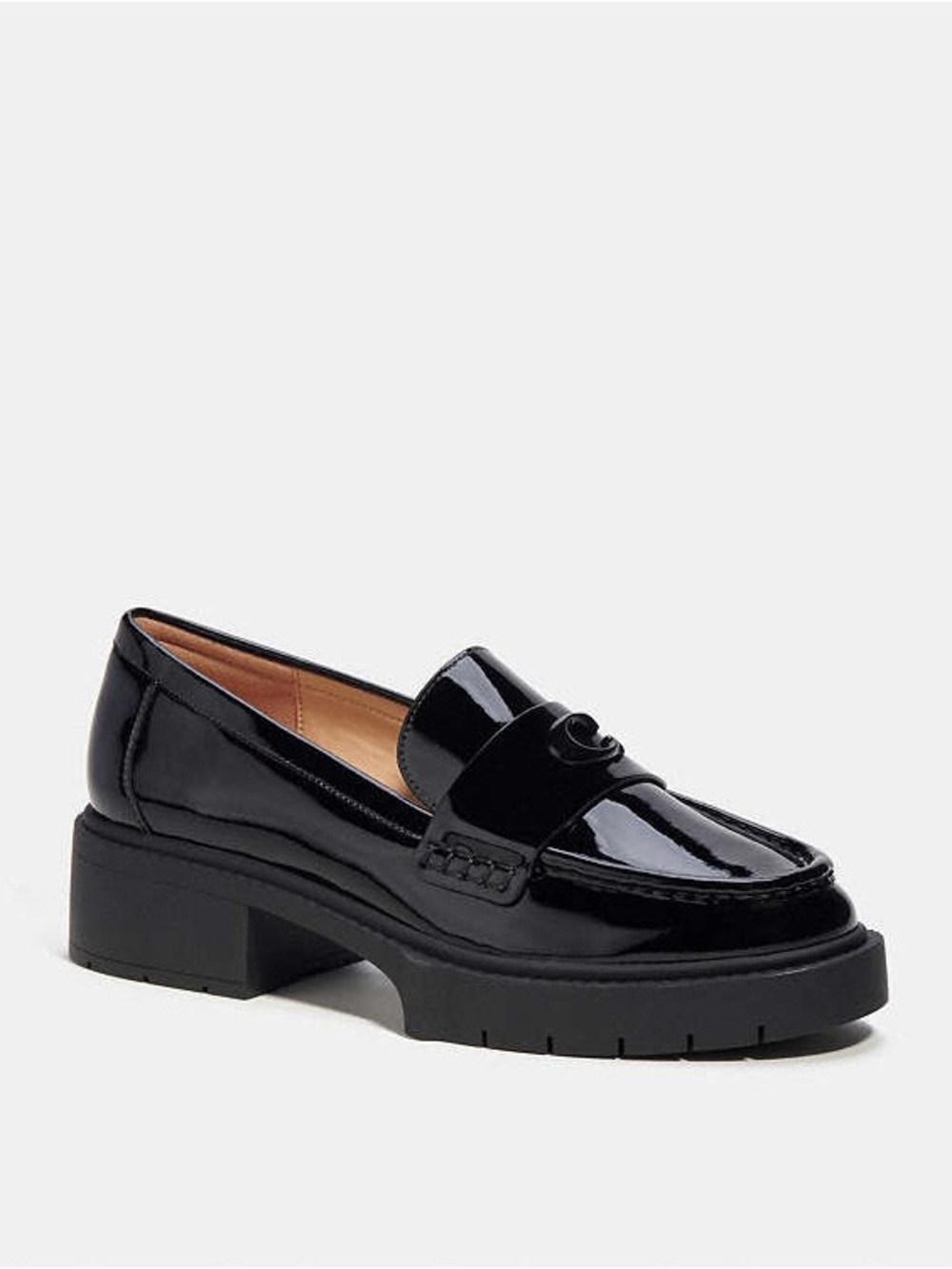 Authentic Coach CM752 Leah Black Patent Leather Chunky 90s Inspired Loafer.